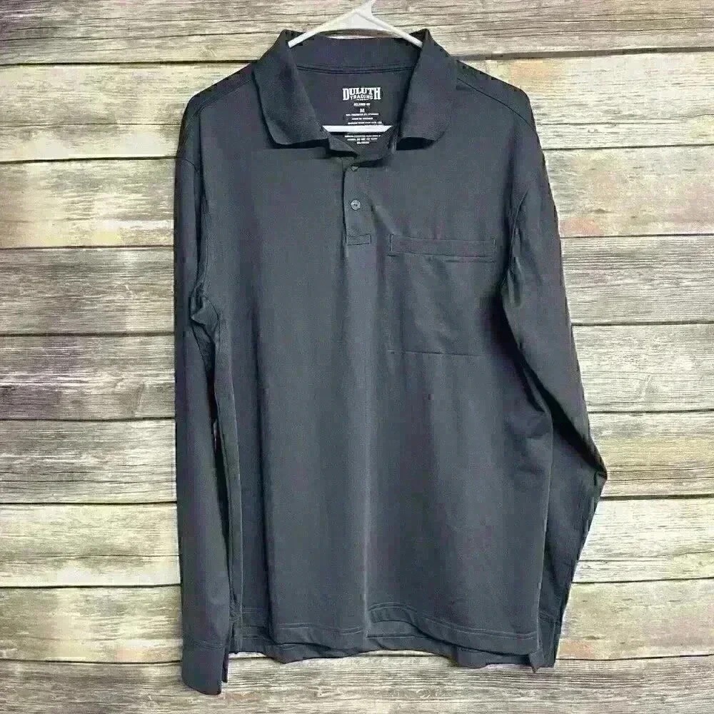 Duluth‎ Trading Men's Shirt Medium Long Sleeve Polo Grey Polyester Spandex